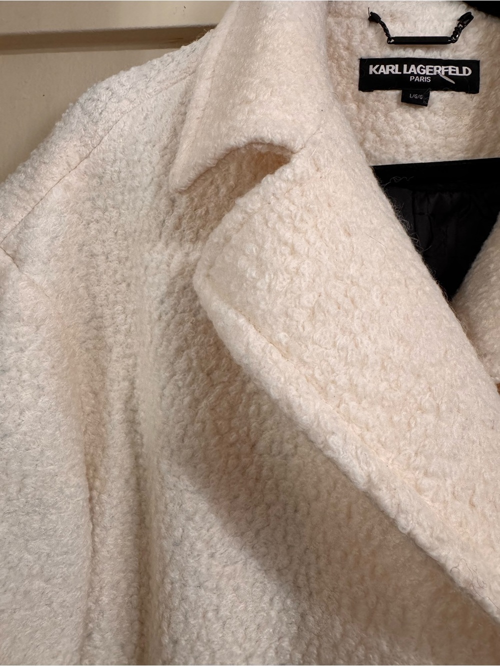 Karl Lagerfeld Cream Double-Breasted Teddy Pea Coat - Picture 3 of 6